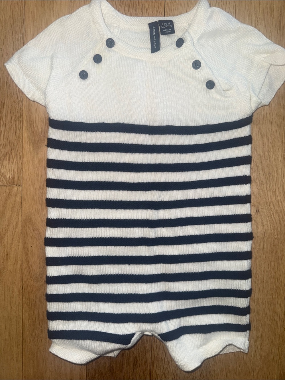 Janie and Jack White and Navy Striped Knit One-Piece